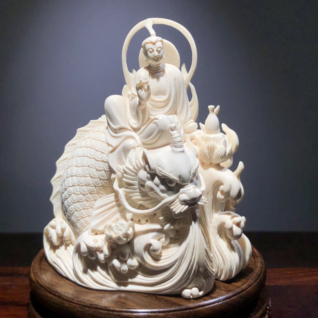 《鰲魚(yú)觀音》擺件，云飛老師手雕孤品！
